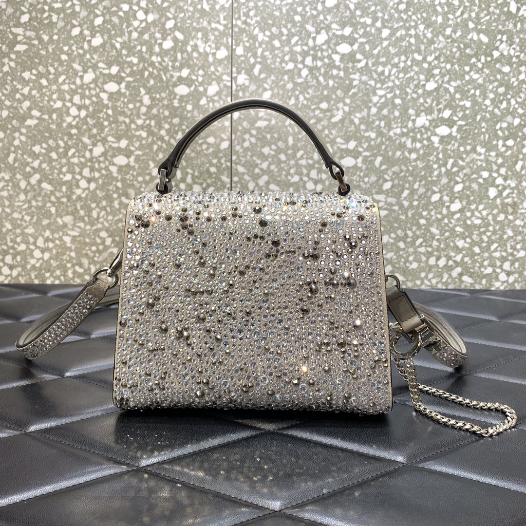 Valentino Garavani Vsling Mini Handbag Entirely Covered in Beige Rhinestones 